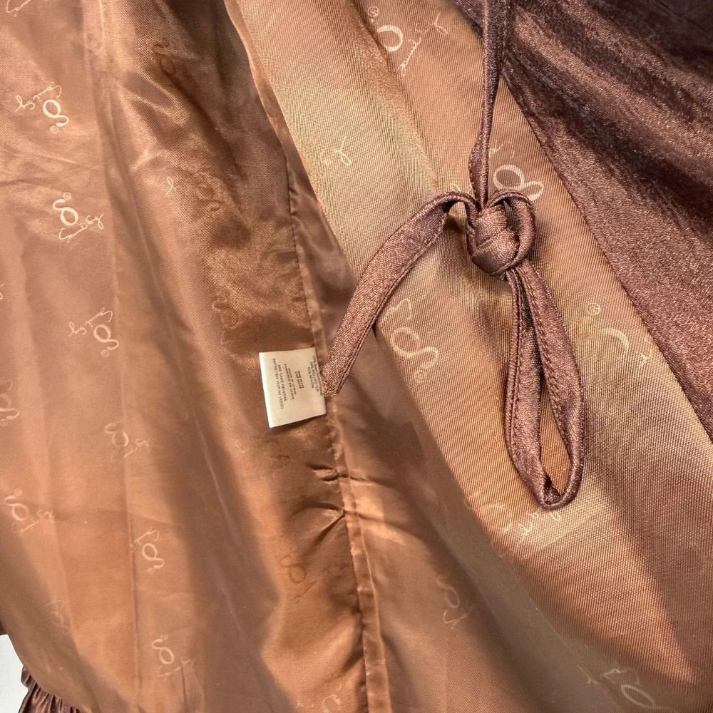 Samuel Dong Brown Shimmer Bubble Hem High Collar Small Dark Brown Outerwear Coat - Picture 16 of 17